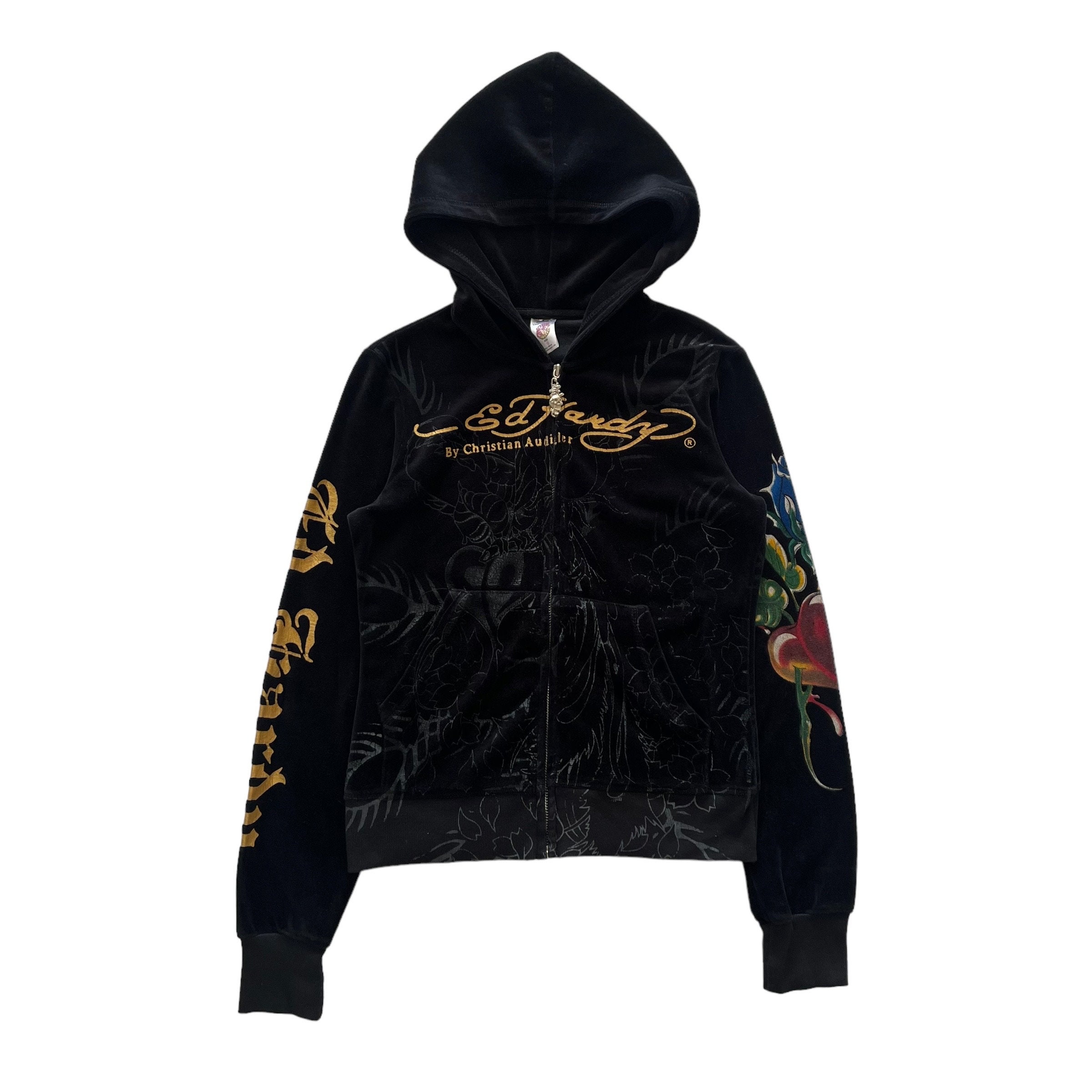 Vintage Ed Hardy Velour Rhinestone Zip Grunge Y2K Hoodie - Etsy