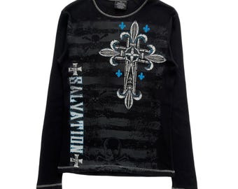 No Boundaries Skull Cross Wing Grunge Cyber Y2K Thermal Style Long