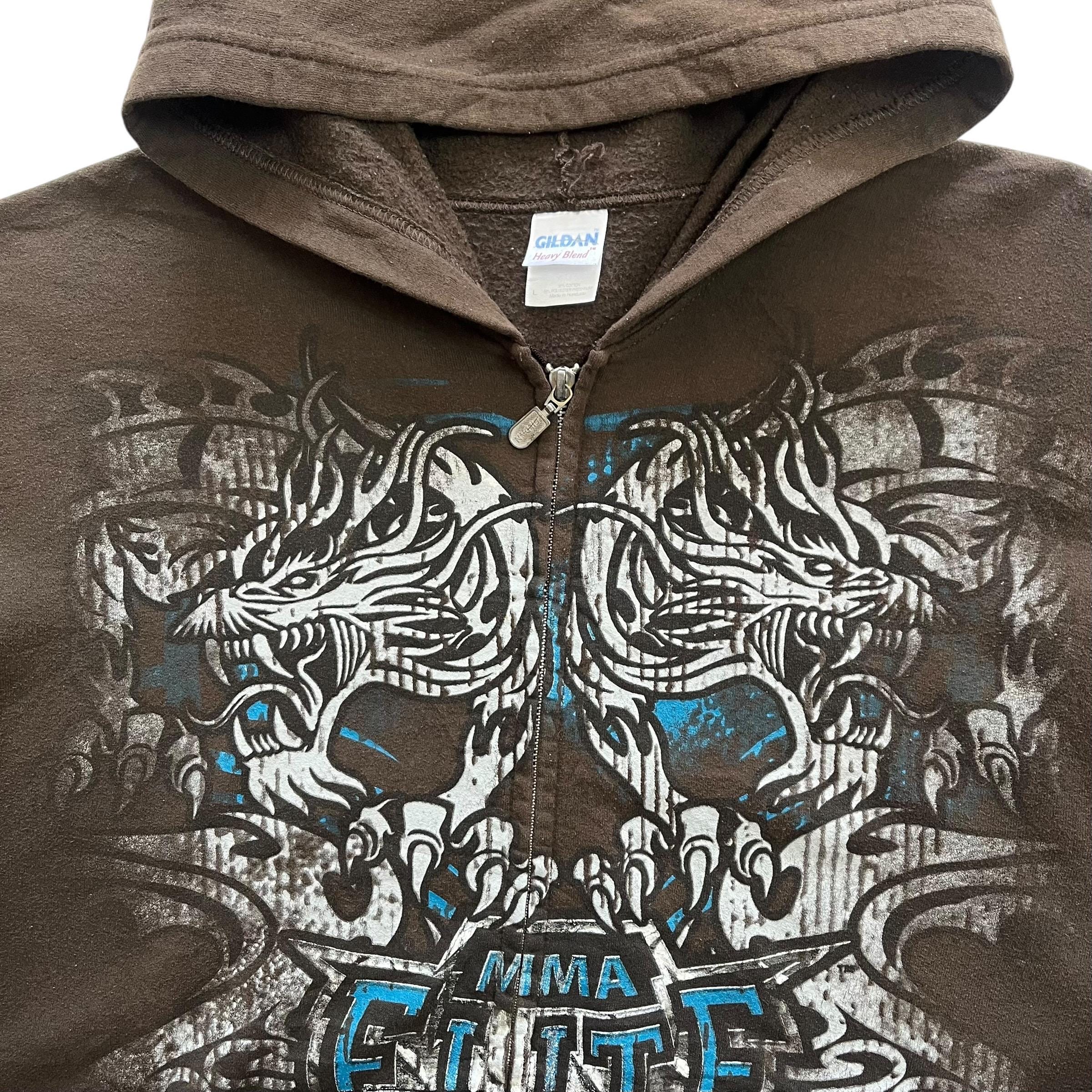 MMA Elite Skull Grunge Cyber Y2K Style Zip up Hoodie - Size L - Etsy