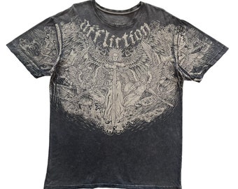 Rare Affliction Testament Signature Series Sword Wing Grunge Cyber Y2K Style T-Shirt