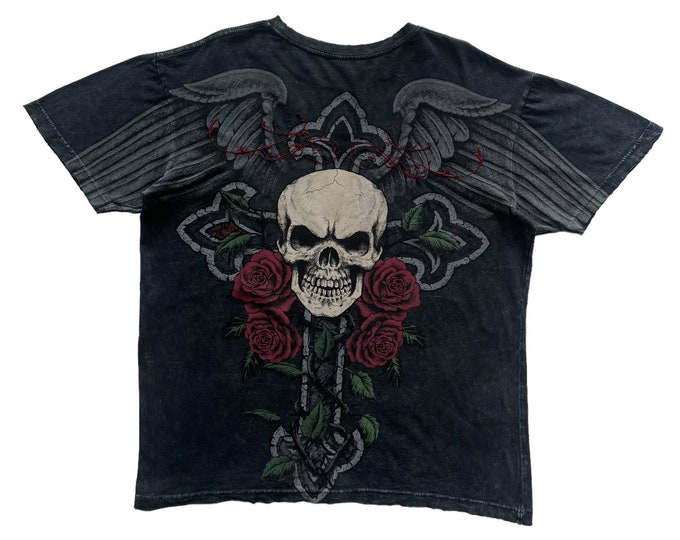 Affliction Skull Cross Roses Grunge Cyber Y2K Style T-shirt - Etsy