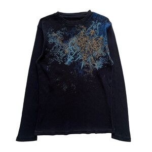トップス skull cross print thermal l/s y2k grunge Skull Cross Grunge Cyber Y2K Thermal Style Long Sleeve - Etsy