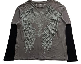RXO Raw Cross Wing Double Layer Grunge Cyber Y2K Style Long Sleeve
