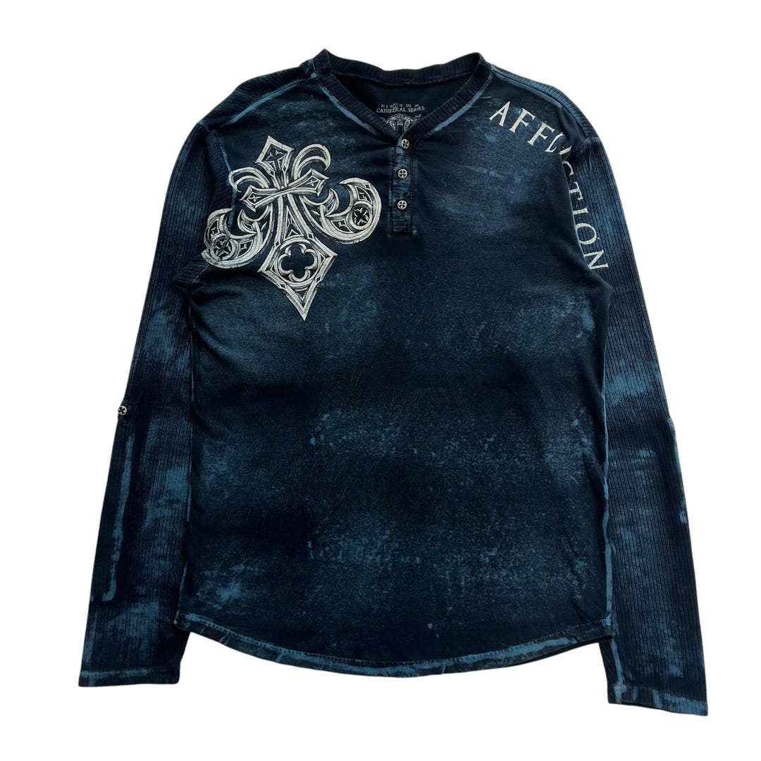 Affliction Cross Wing Cathedral Series Button Grunge Cyber Y2K Thermal ...
