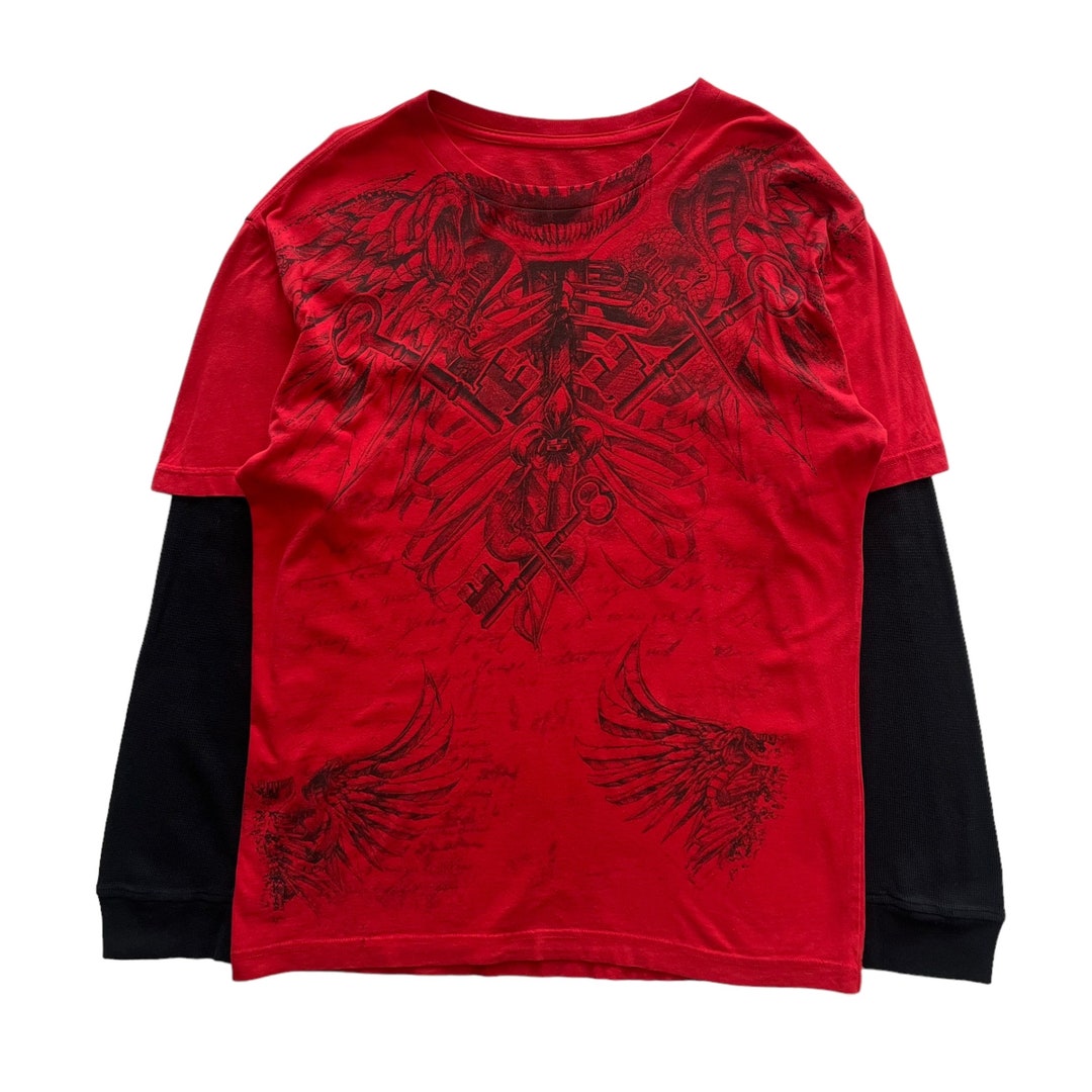 Destruction Skull Cross Wing Double Layer Grunge Cyber Y2K Style Long Sleeve - Etsy Destruction Skull Cross Wing Double Layer Grunge Cyber Y2K Style Long Sleeve - Etsy