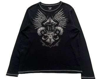 No Boundaries Skull Cross Wing Grunge Cyber Y2K Thermal Style Long