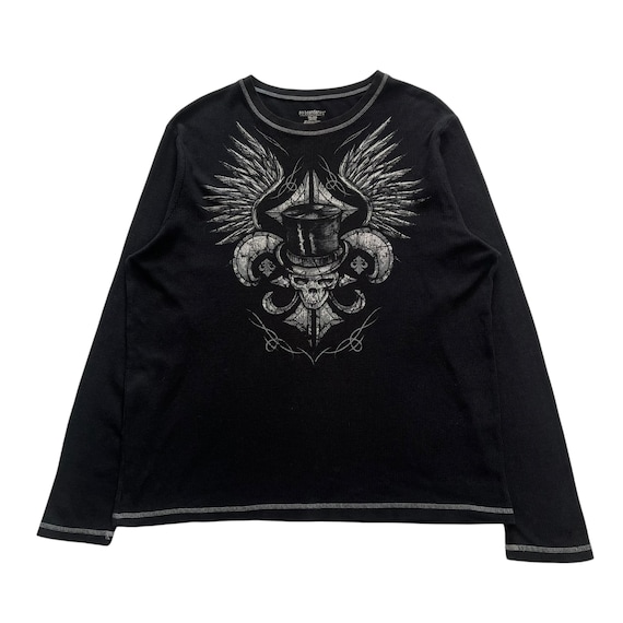 No Boundaries Skull Cross Wing Grunge Cyber Y2K Thermal Style Long