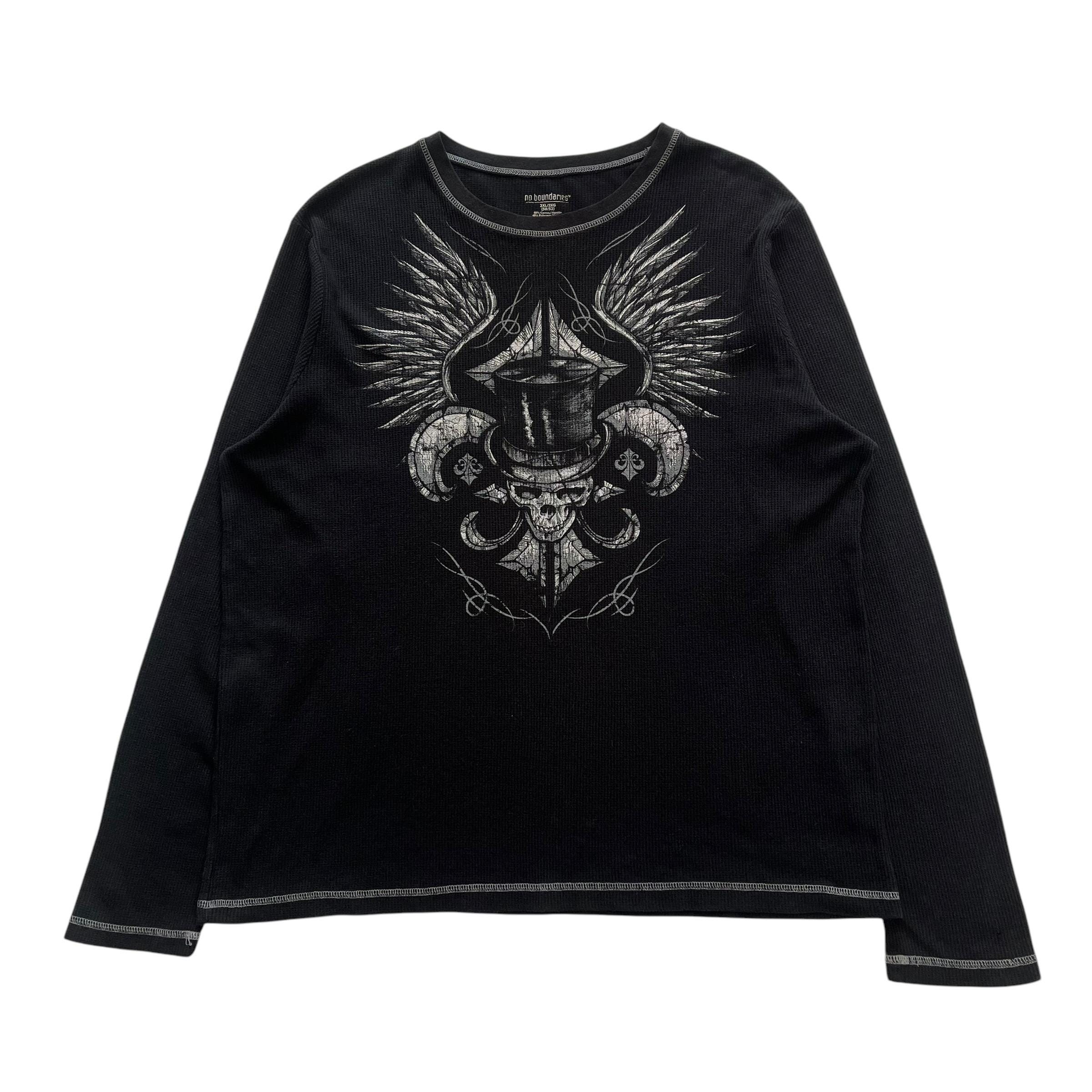 No Boundaries Skull Cross Wing Grunge Cyber Y2K Thermal Style Long