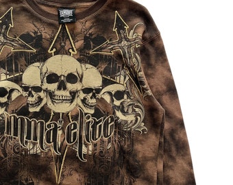 MMA Elite Skull Cross Grunge Cyber Y2K Thermal Style Long Sleeve