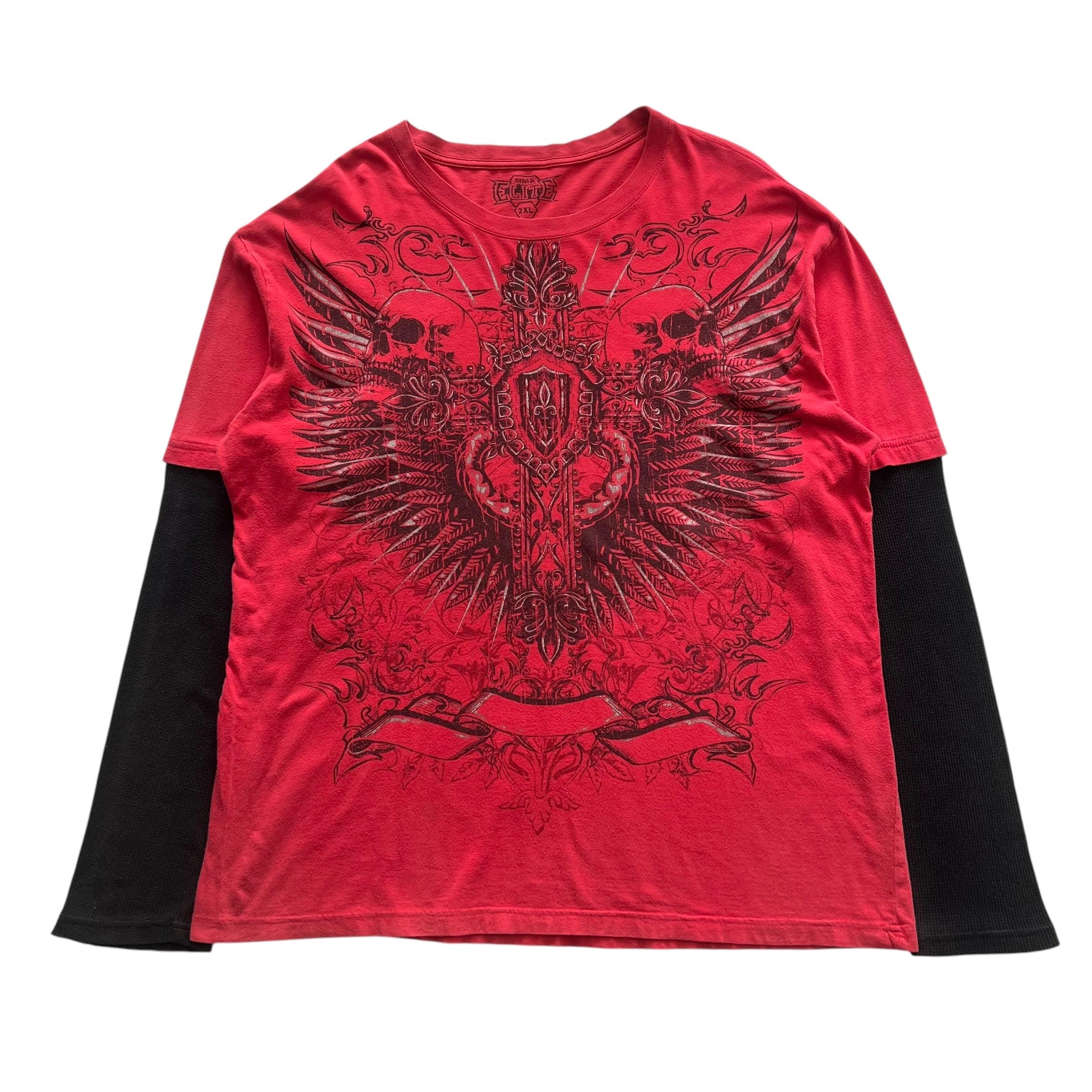 MMA Elite Skull Cross Wing Double Layer Grunge Cyber Y2K Style