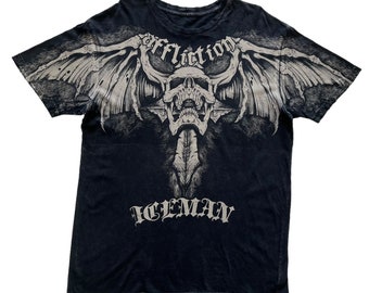 Rare Affliction Iceman Signature Series Chuck Liddell Skull Cross Wing Grunge Cyber Y2K Style T-Shirt