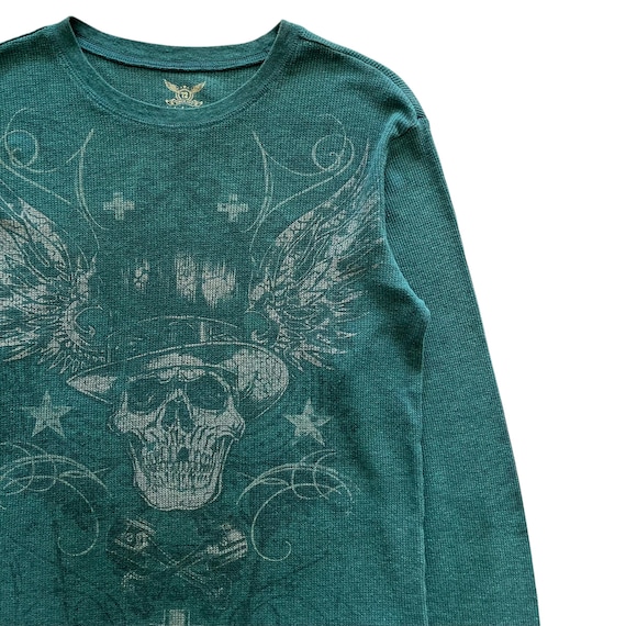 Faded Glory Skull Wing Grunge Cyber Y2K Thermal Style Long Sleeve
