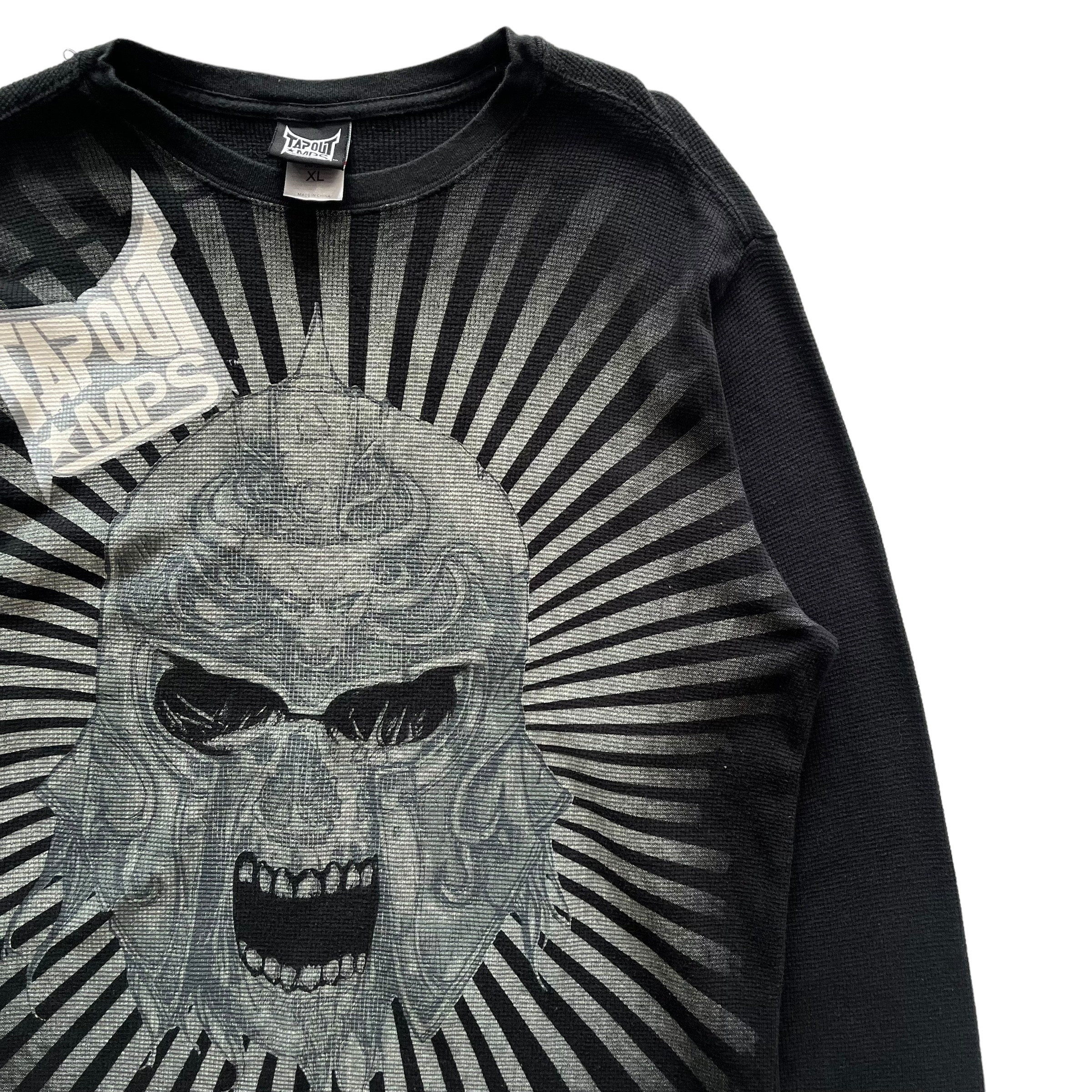 トップス skull bone punk long tops black y2k Vintage Y2K Skull Skeleton T Shirt Size XL Black Punk Metal