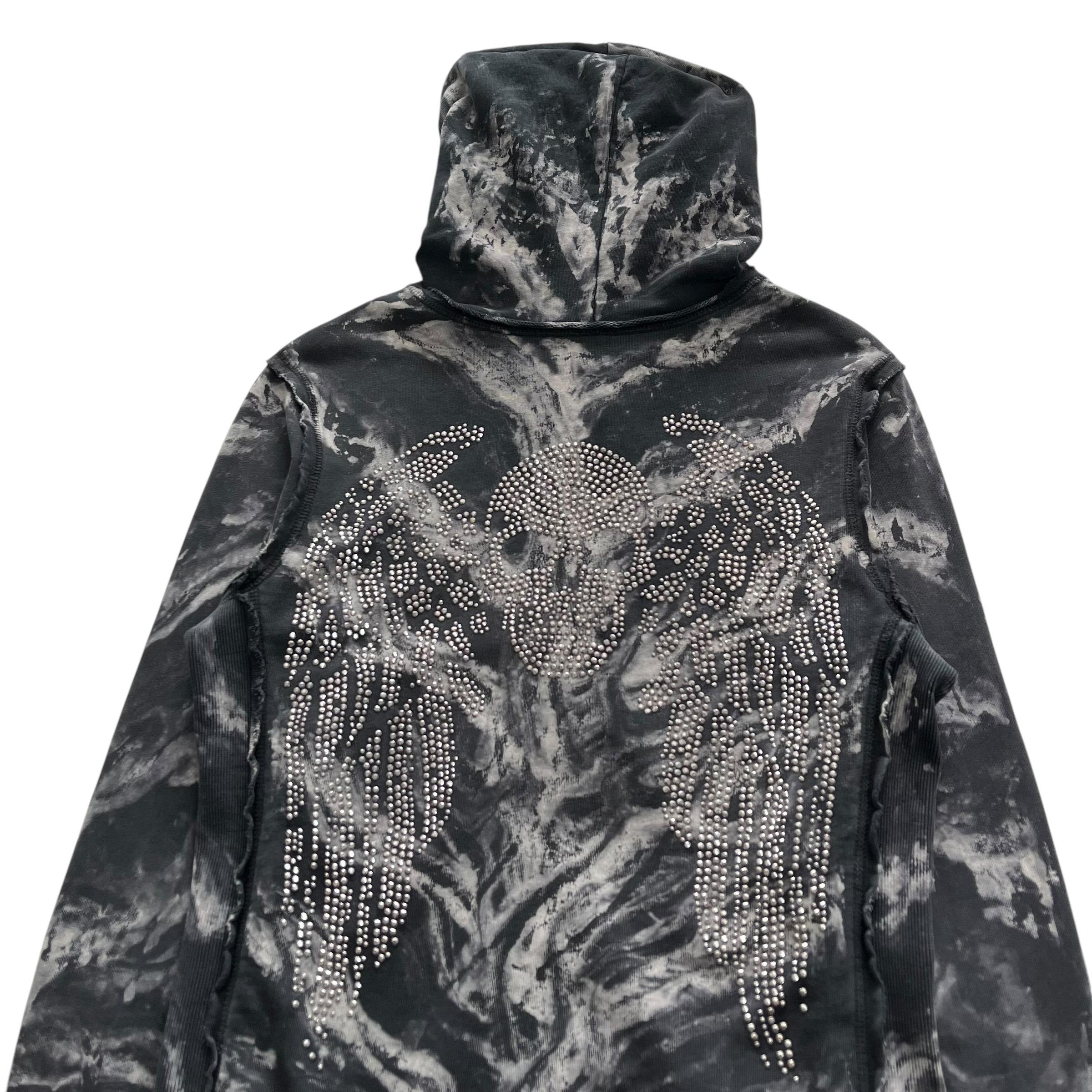 Sinful Skull Wing Rhinestone Tiedye Grunge Cyber Y2K Style Zip up 