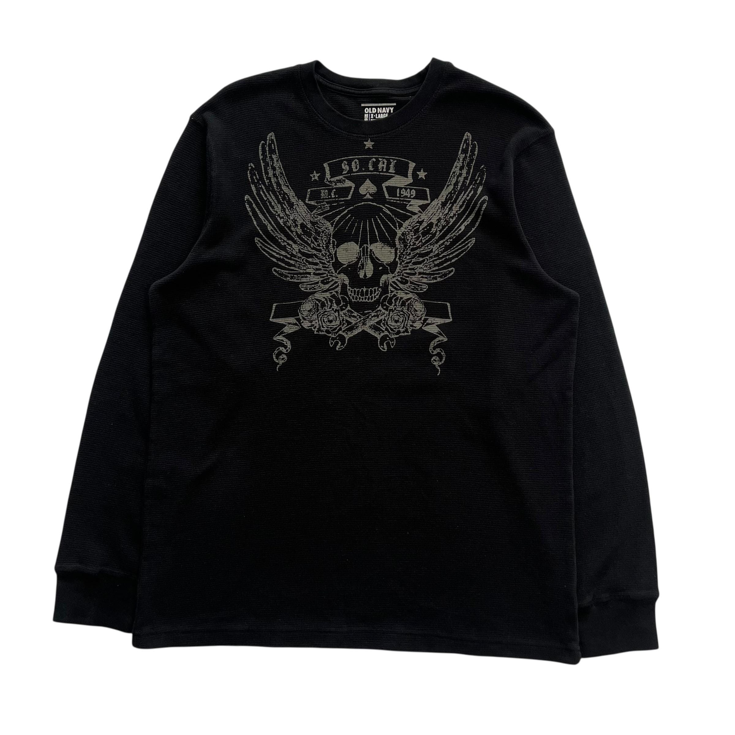 Old Navy Skull Wing Grunge Cyber Y2K Thermal Style Long Sleeve
