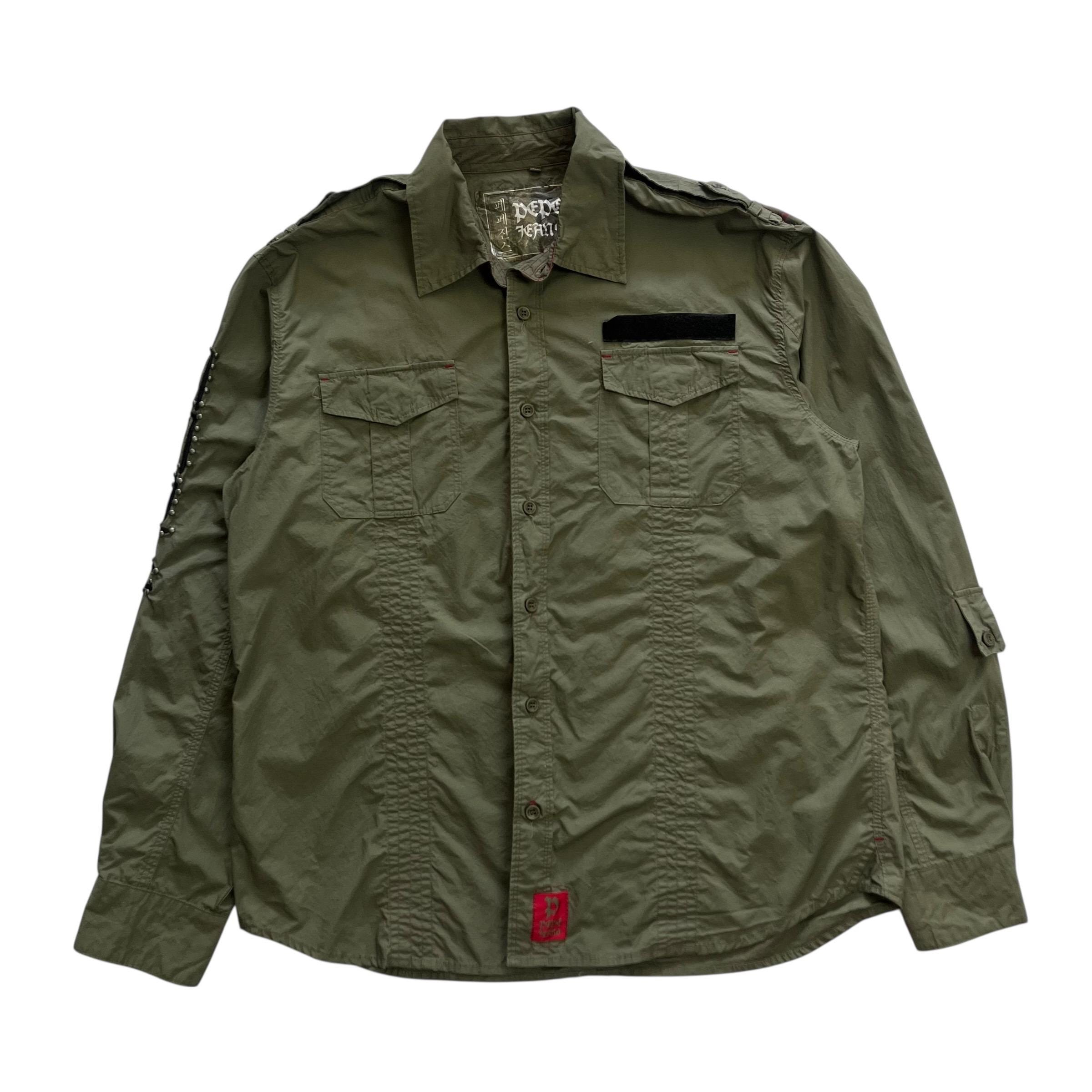 Pepe Jeans Army Grunge Cyber Y2K Style Long Sleeve Button up Shirt