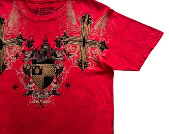 トップス 00s unknown l/s design cross wing grunge Gothic Tee Shirt - Y2K Cyber Grunge Cross Wing Print Top