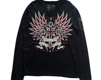 Affliction Cross Wing Grunge Cyber Y2K Style Long Sleeve
