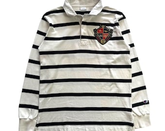 Champion Number 5 Striped Crest Logo Long Sleeve Rugby Shirt