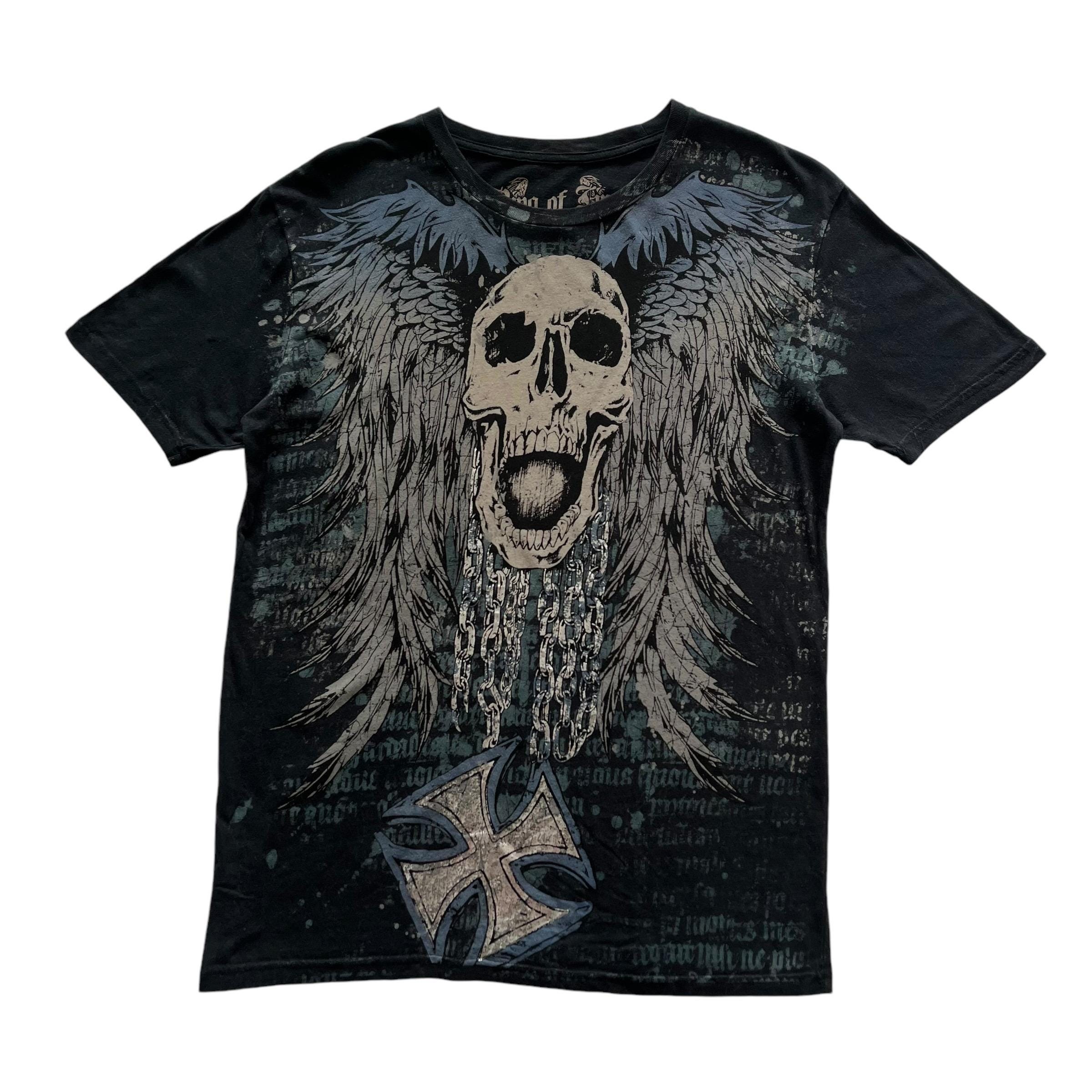 Ring of Fire Skull Cross Wing Grunge Cyber Y2K Style T-shirt