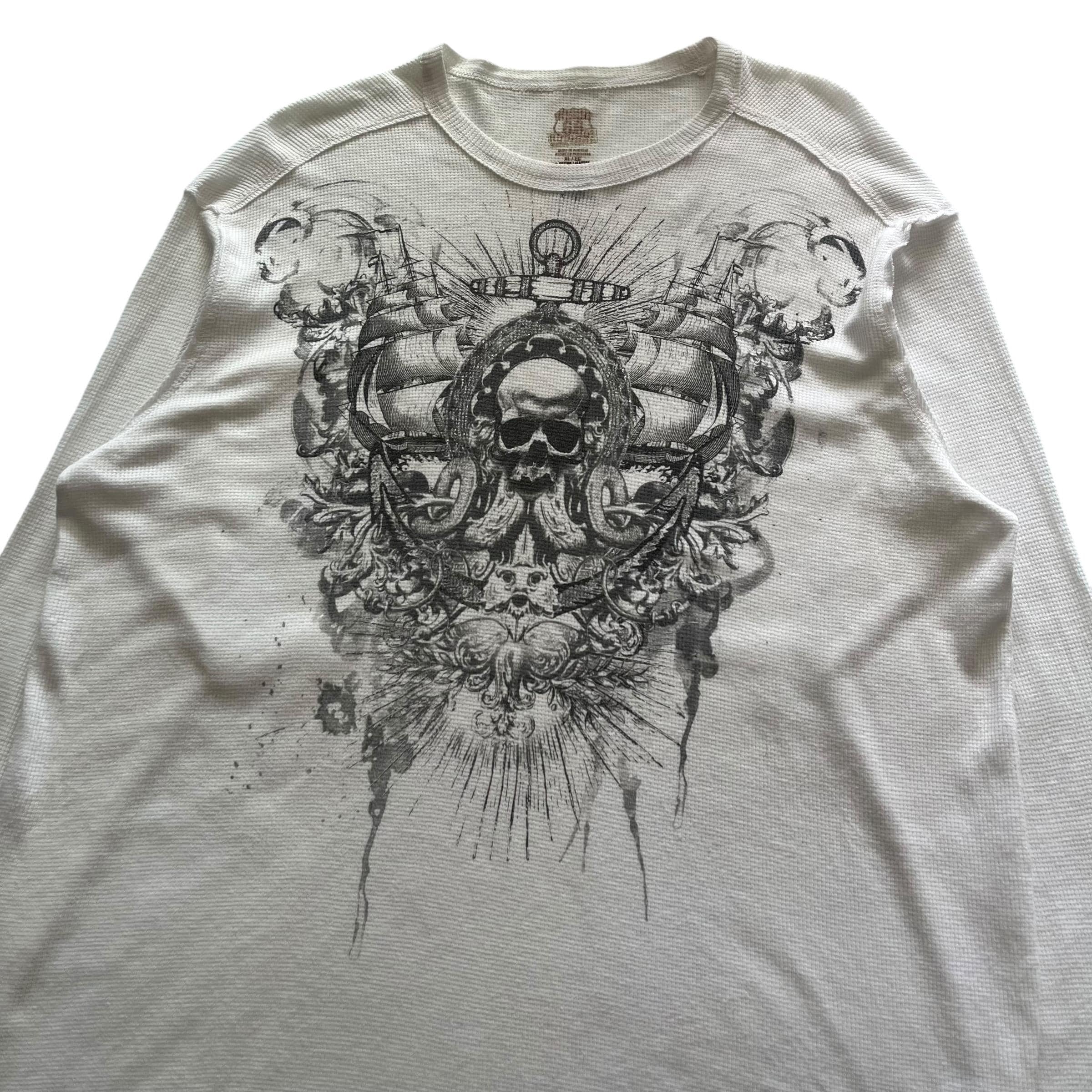Route.66 Skull Grunge Cyber Y2K Thermal Style Long Sleeve - Size