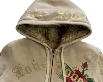 Sanjoy Ed Hardy Fur Grunge Cyber Y2K Style Zip up Hoodie - Etsy