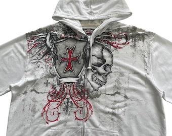 MMA Elite Skull Cross Grunge Cyber Y2K Style Zip up T-shirt Hoodie