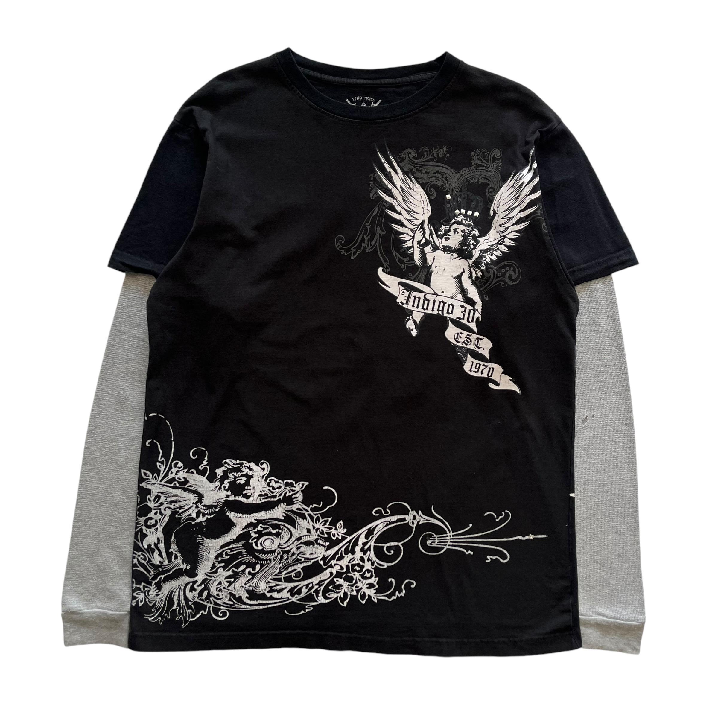 Indigo Thirty Wing Double Layer Grunge Cyber Y2K Style Long Sleeve 