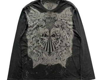 Manga larga estilo grunge ciberpunk con calavera y cruz XG, manga larga, estilo Y2K.