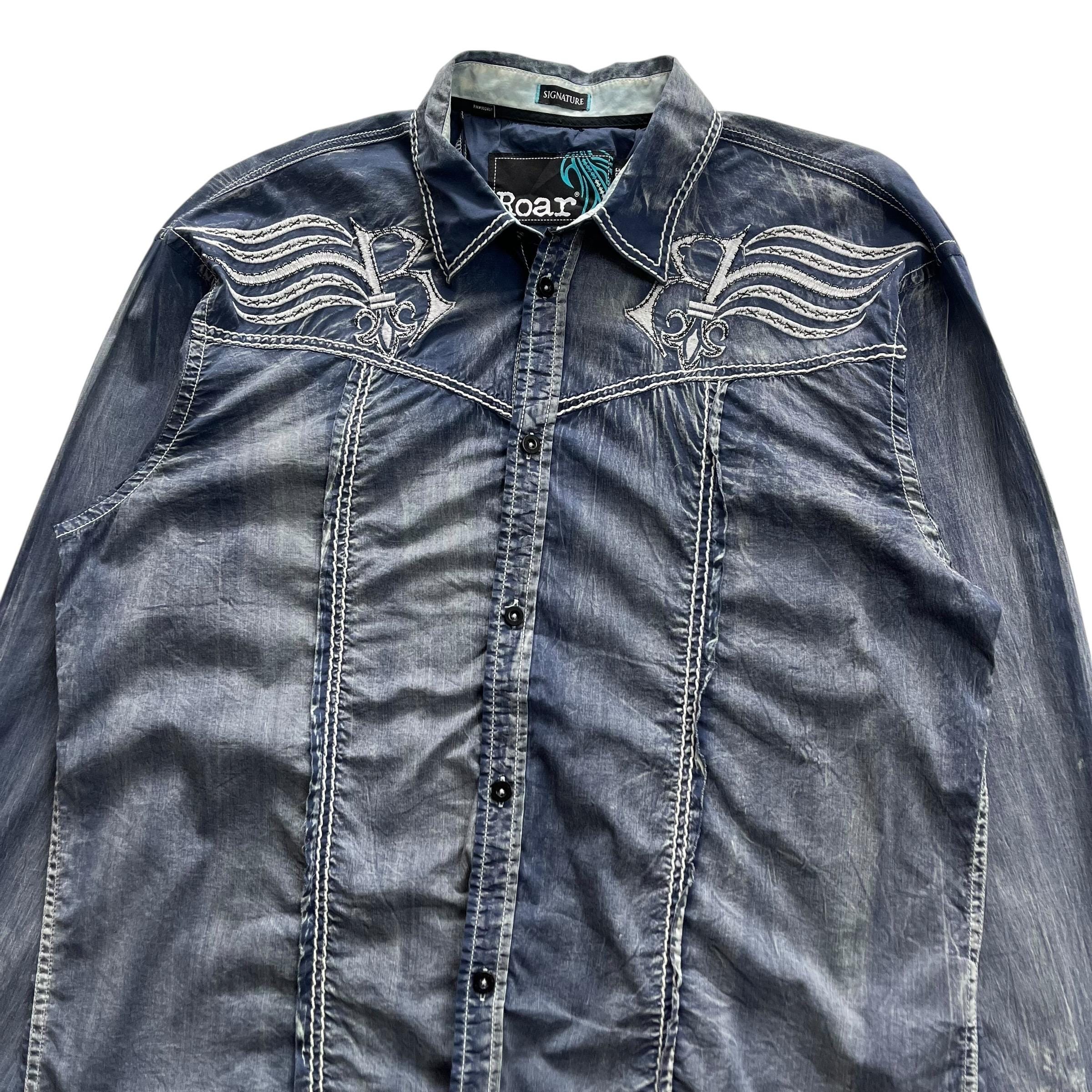 Roar Cross Wing Grunge Cyber Y2K Style Long Sleeve Button up Shirt