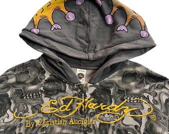 Ed Hardy by Christian Audigier Skull Grunge Cyber Y2K Style Zip up