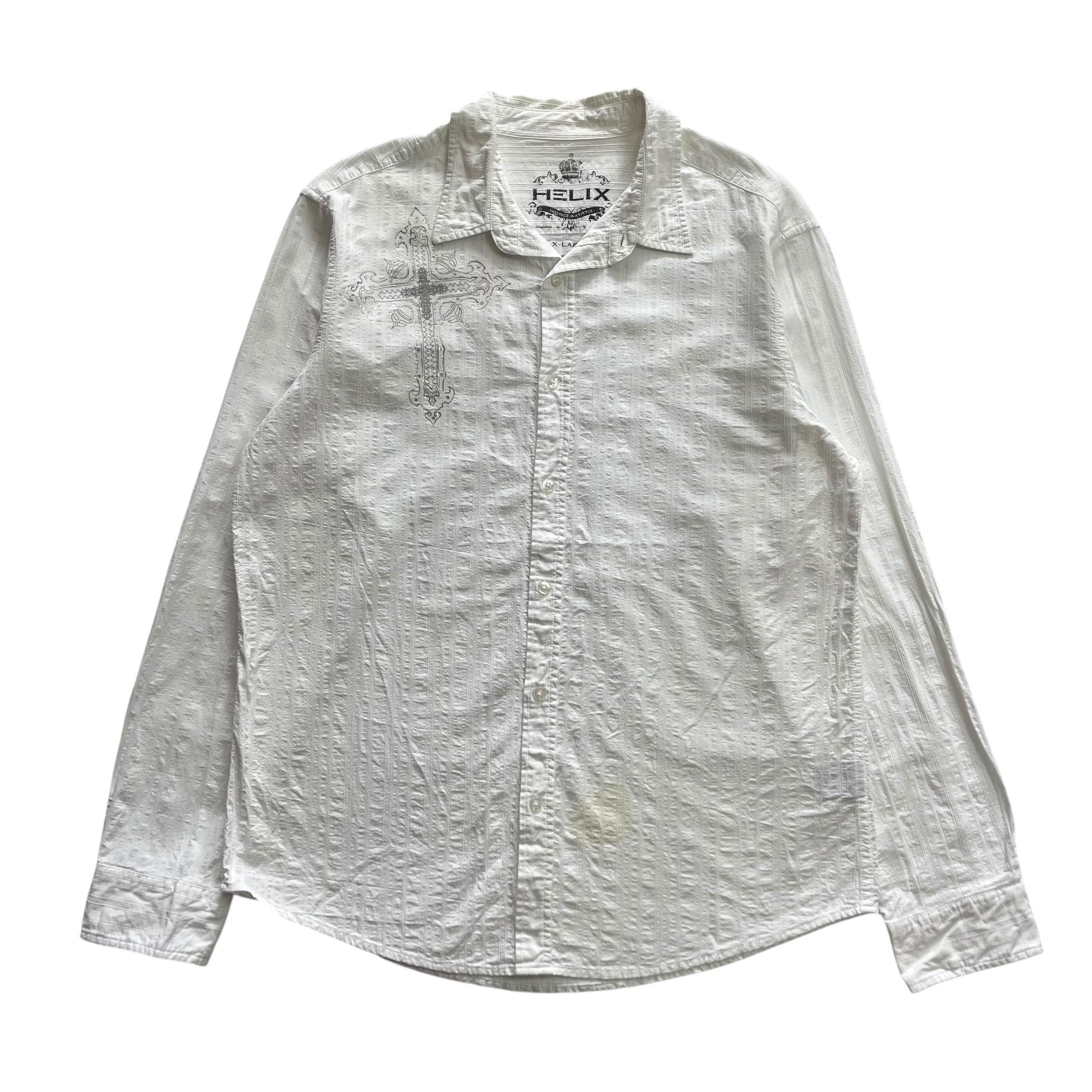 【希少】Vintageオルテガニットベスト C-boy y2k archive Helix Cross Grunge Cyber Y2K Style Long Sleeve Button up Shirt