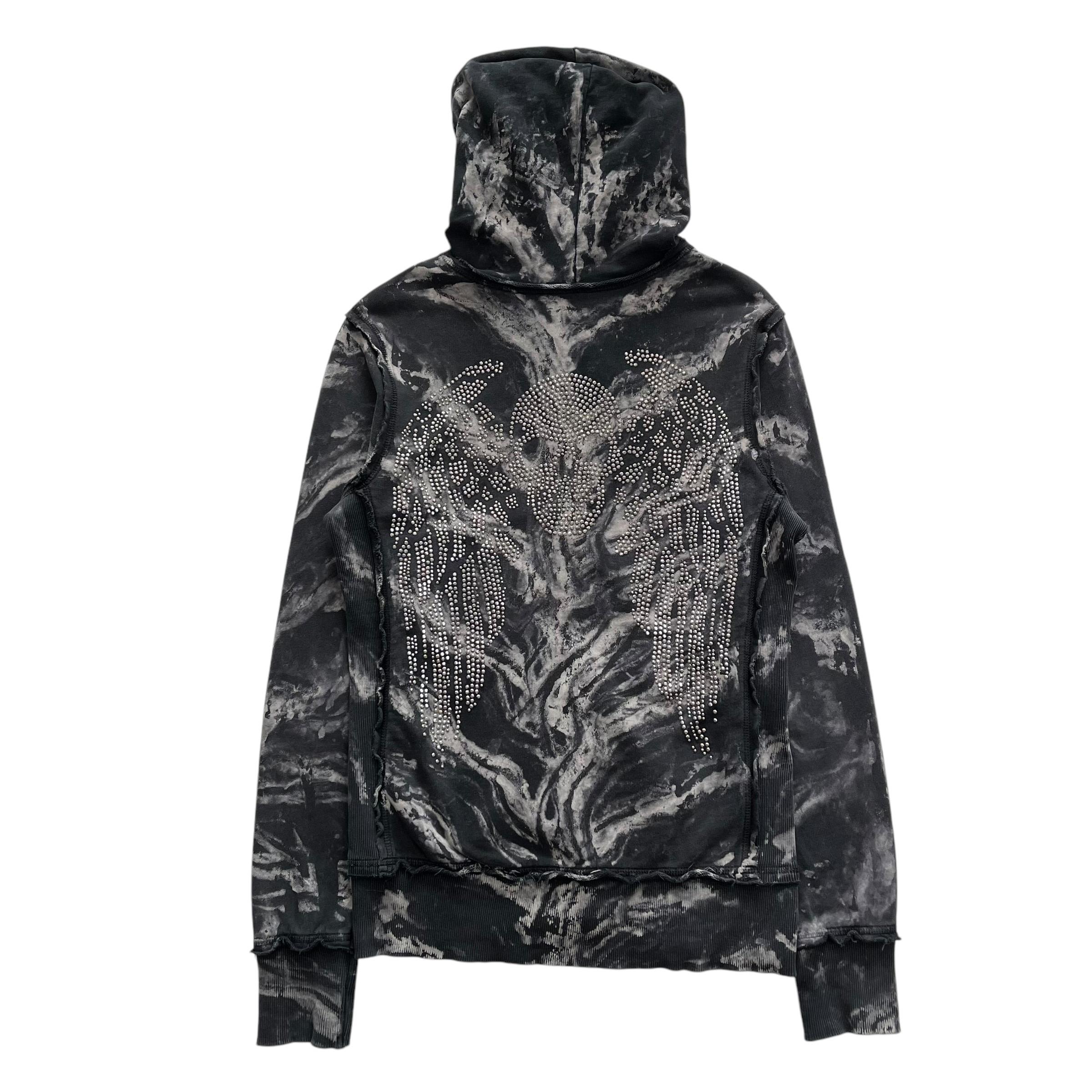 Sinful Skull Wing Rhinestone Tiedye Grunge Cyber Y2K Style Zip up 