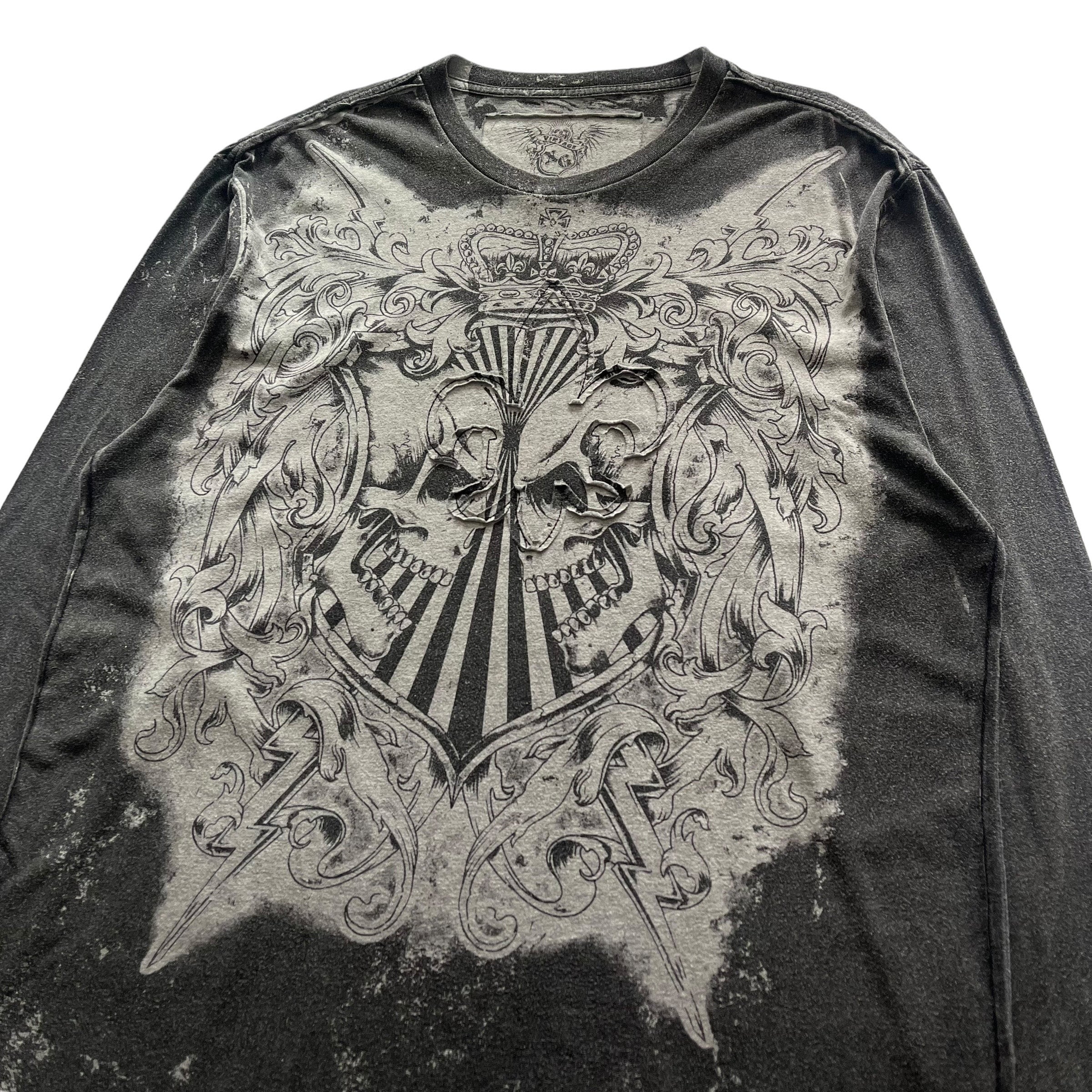 トップス Y2K 00s Henley L/S Grunge Faded Skull XG Skull Cross Grunge Cyber Y2K Style Long Sleeve - Etsy