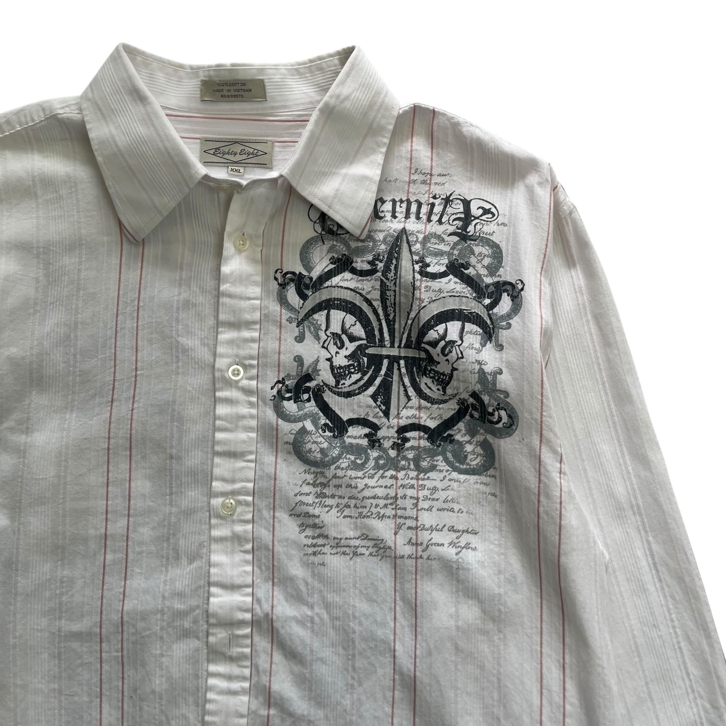 Eighty Eight Skull Cross Grunge Cyber Y2K Style Long Sleeve Button
