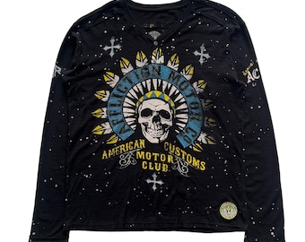 Affliction Skull Button Grunge Cyber Y2K Style Long Sleeve
