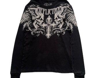 Roar Cross Wing Rhinestone Grunge Cyber Y2K Style Long Sleeve 