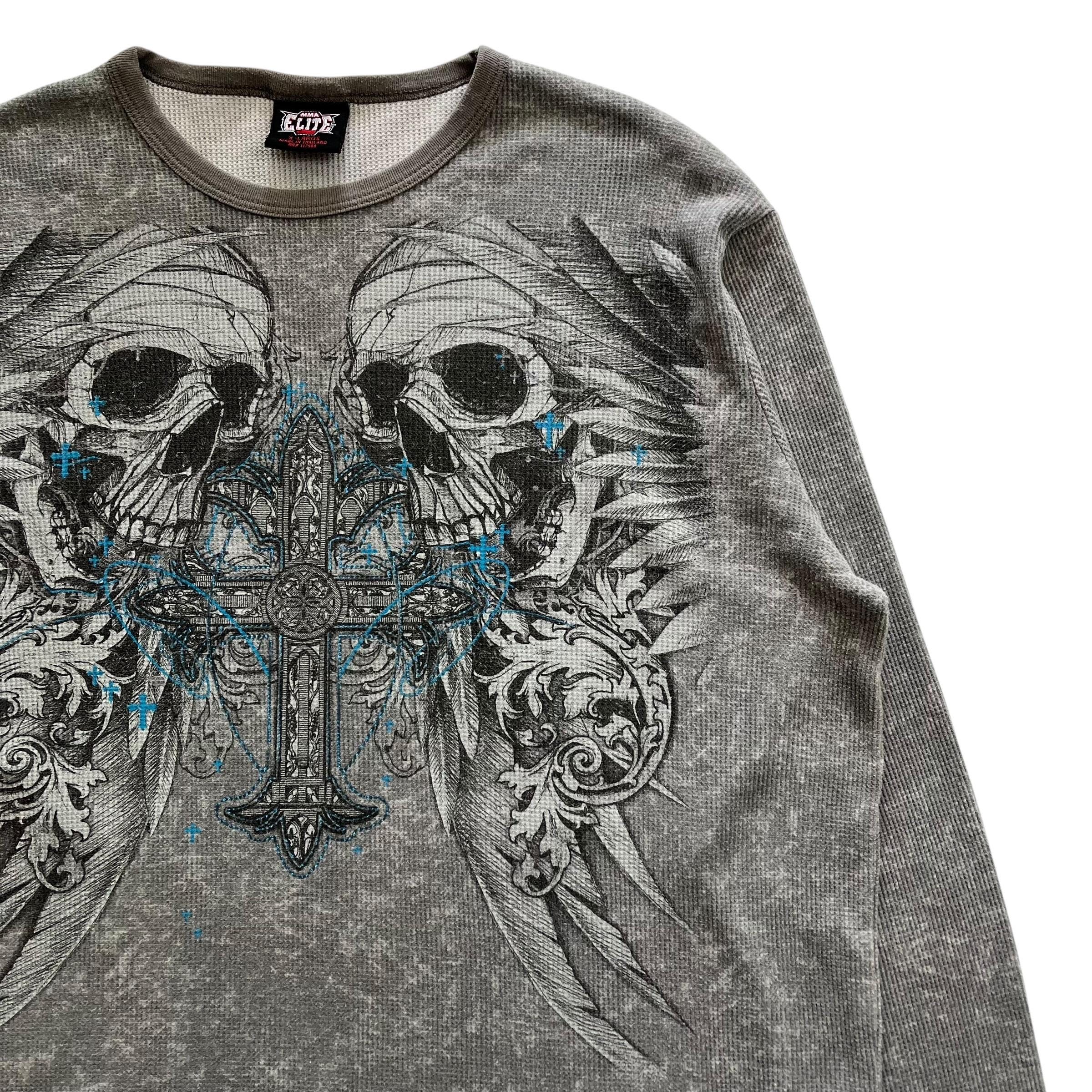 MMA Elite Skull Cross Wing Grunge Cyber Y2K Thermal Style Long 