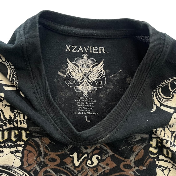 ✰over print✰【新品同様】✰patch shirts black 2025 Limited Rare Y2K Black Xzavier with Rhinestone Shirt