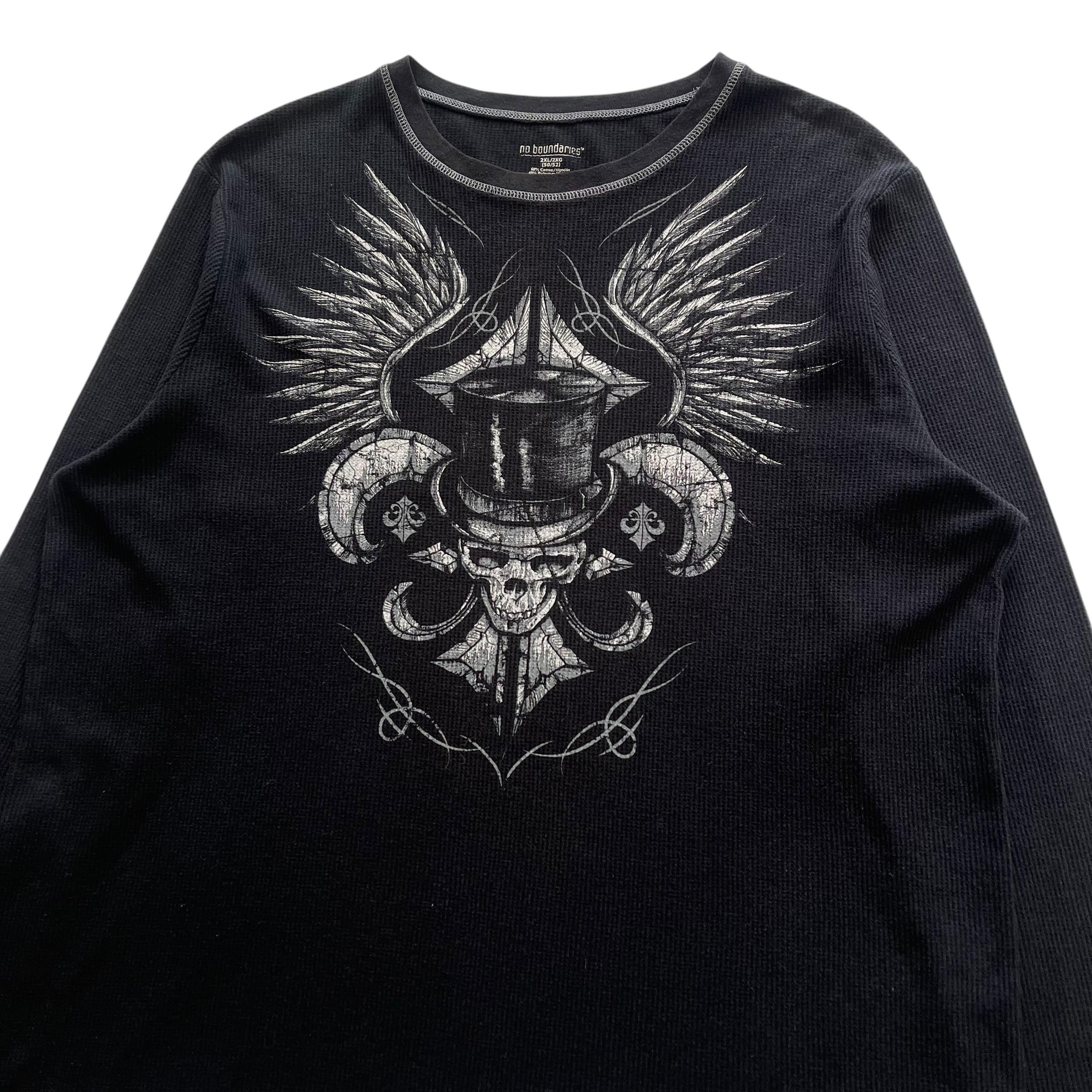 No Boundaries Skull Cross Wing Grunge Cyber Y2K Thermal Style Long
