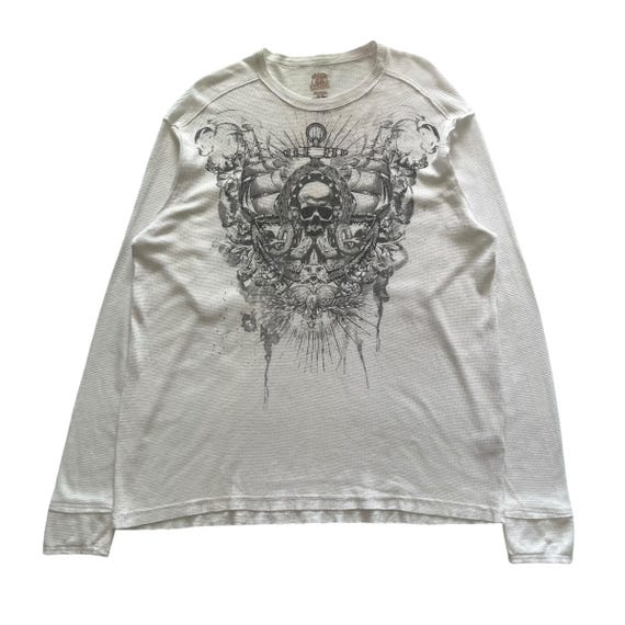 Route.66 Skull Grunge Cyber Y2K Thermal Style Long Sleeve - Size