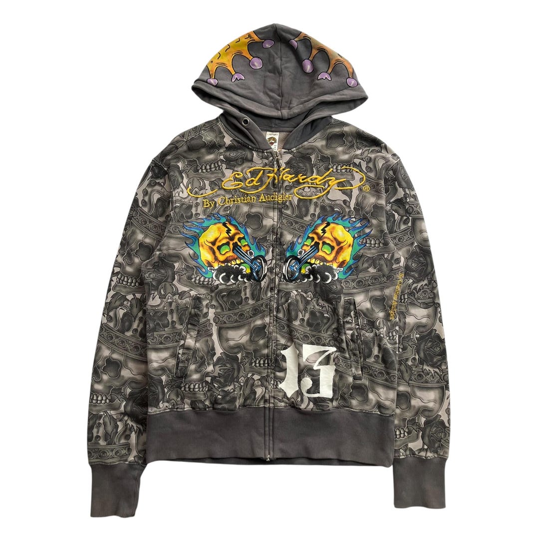 Ed Hardy by Christian Audigier Skull Grunge Cyber Y2K Style Zip up