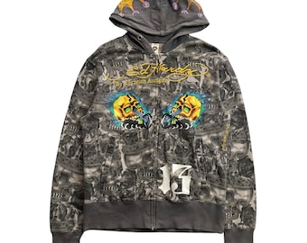 Ed Hardy by Christian Audigier Skull Grunge Cyber Y2K Style Zip up