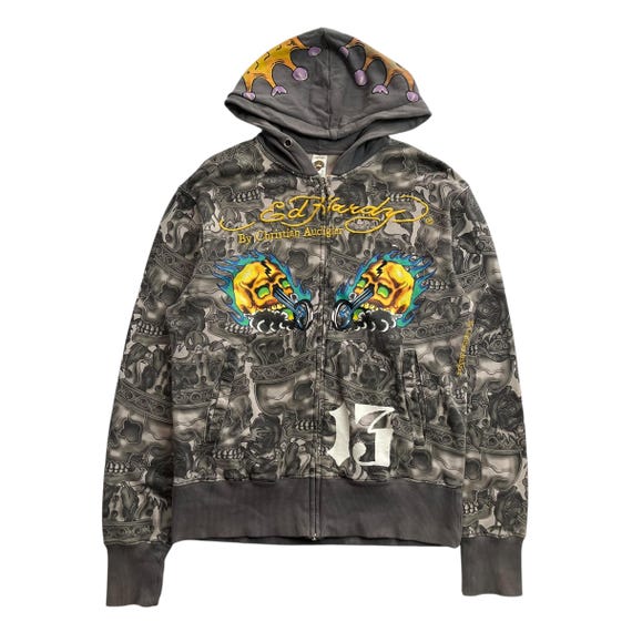Ed Hardy by Christian Audigier Skull Grunge Cyber Y2K Style Zip up