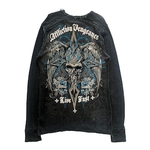 Gebrechen Schädel Kreuz Flügel Reversible Grunge Cyber Y2K Thermo-Stil lange Ärmel