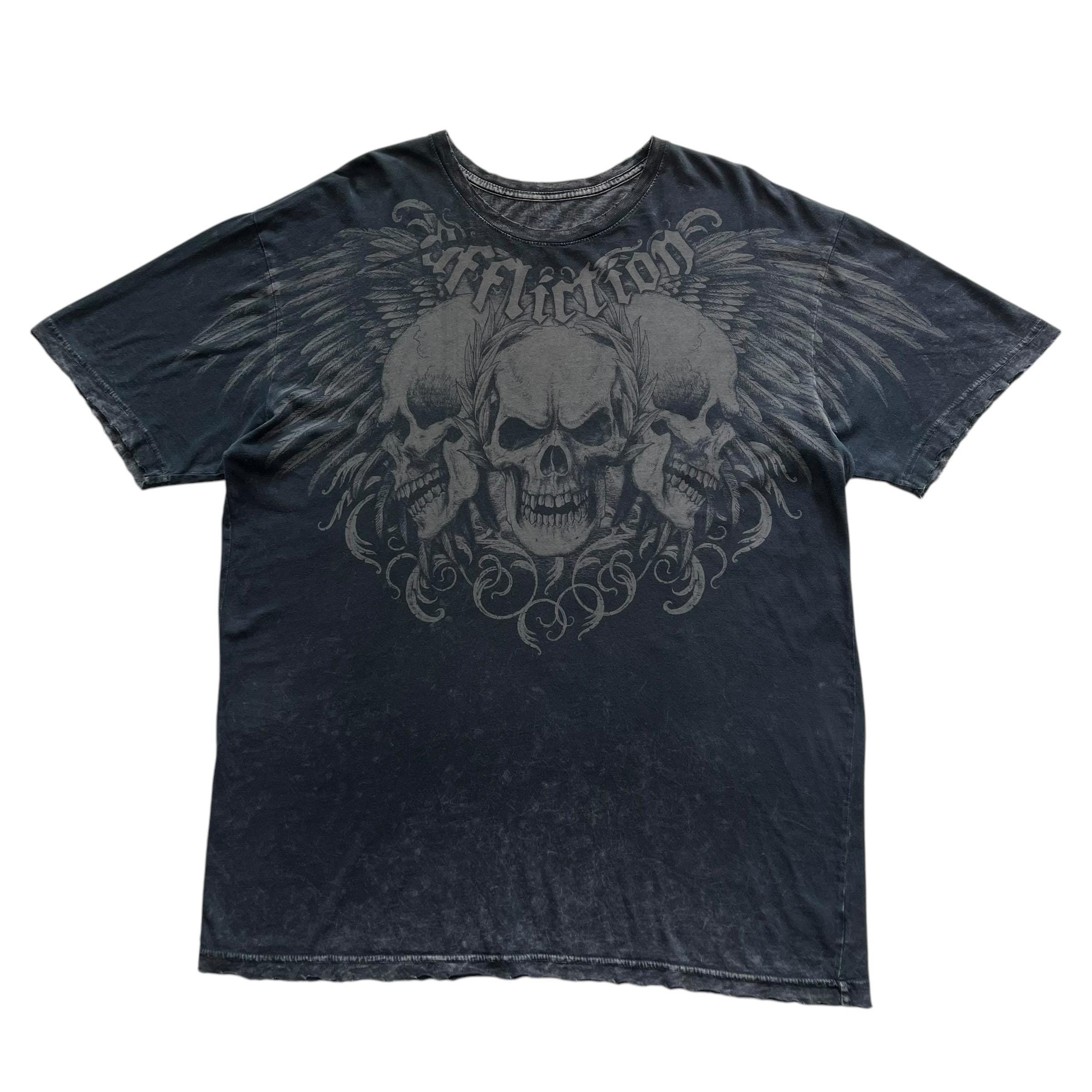 Affliction Sunny Garcia Skull Wing Grunge Cyber Y2K Style T-shirt