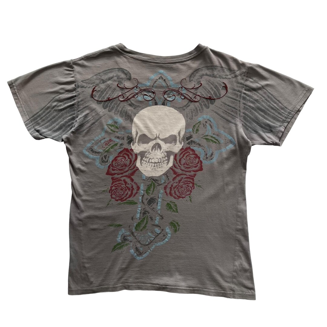 Affliction Roses Skull Cross Grunge Cyber Y2K Style T-shirt - Etsy