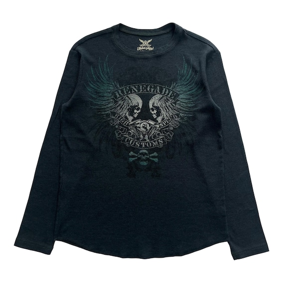 Faded Glory Skull Wing Grunge Cyber Y2K Thermal Style Long
