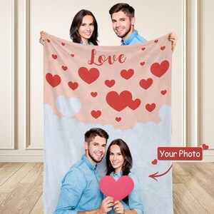 Valentine's Day Everyday ] Custom Photo Blanket Heart Shaped Collage For Bedroom