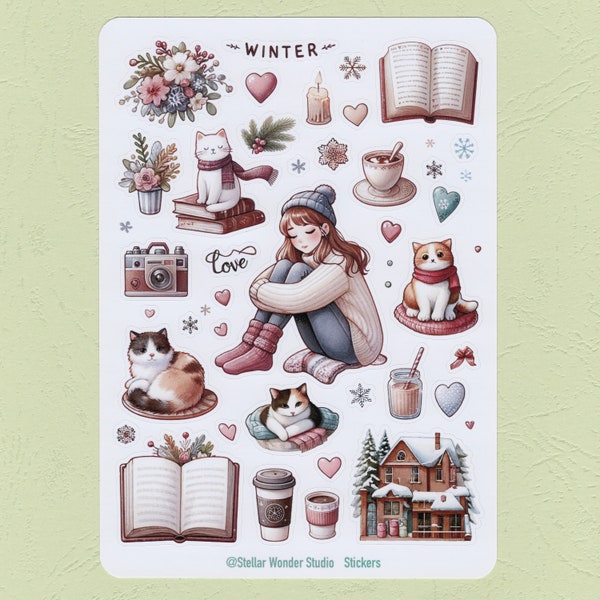 Sticker Sheet - Sweet Home | Happy | Winter | Holiday | Decoration for Festival | Journal | Planner | Scrapbook | Laptop | Gift-01